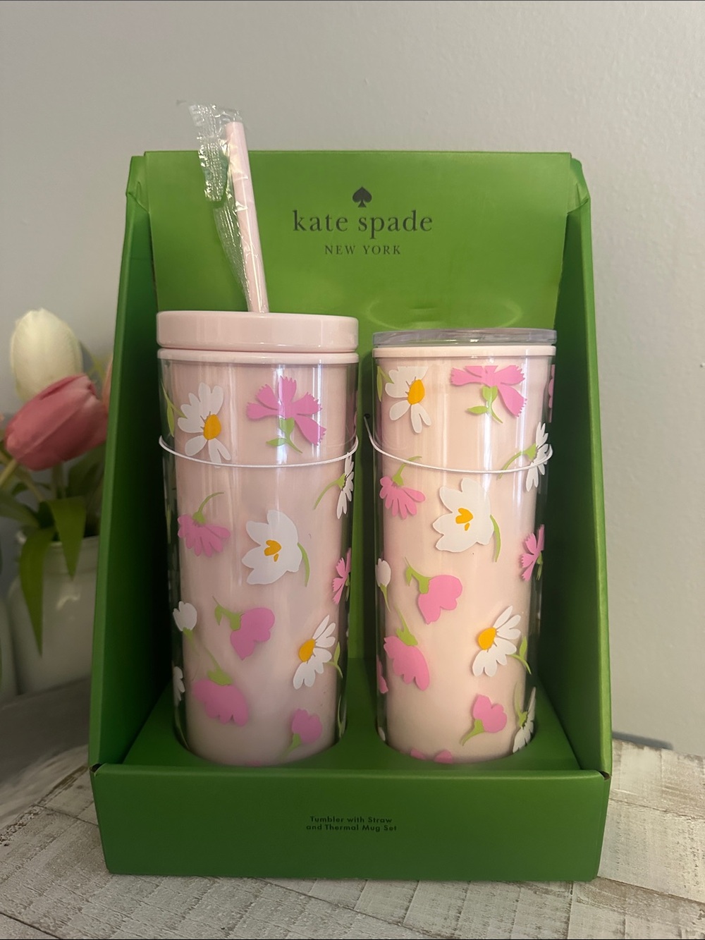 New Kate spade tumbler with straw and mug set